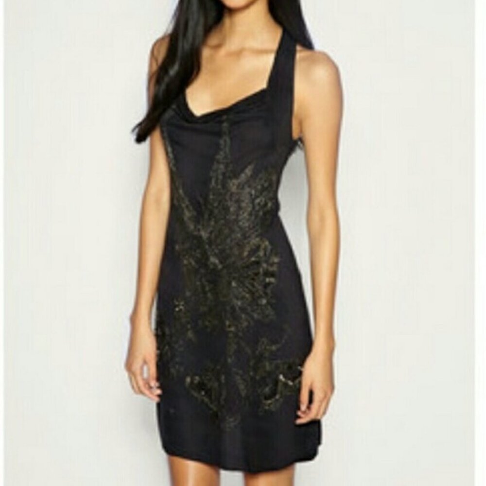 AllSaints Moroi Beaded Embellished Mini Black Dress